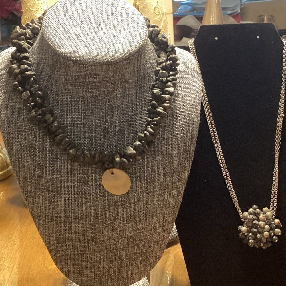 Set of Two Necklace in Greytones and Silvertone